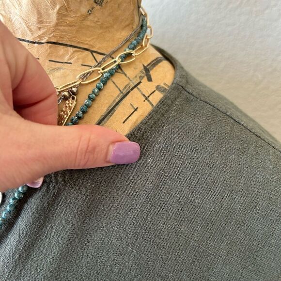 ee: some 100% Linen Olive Green Ruffle Flounce Sleeve Blouse Sz S - Picture 4 of 12